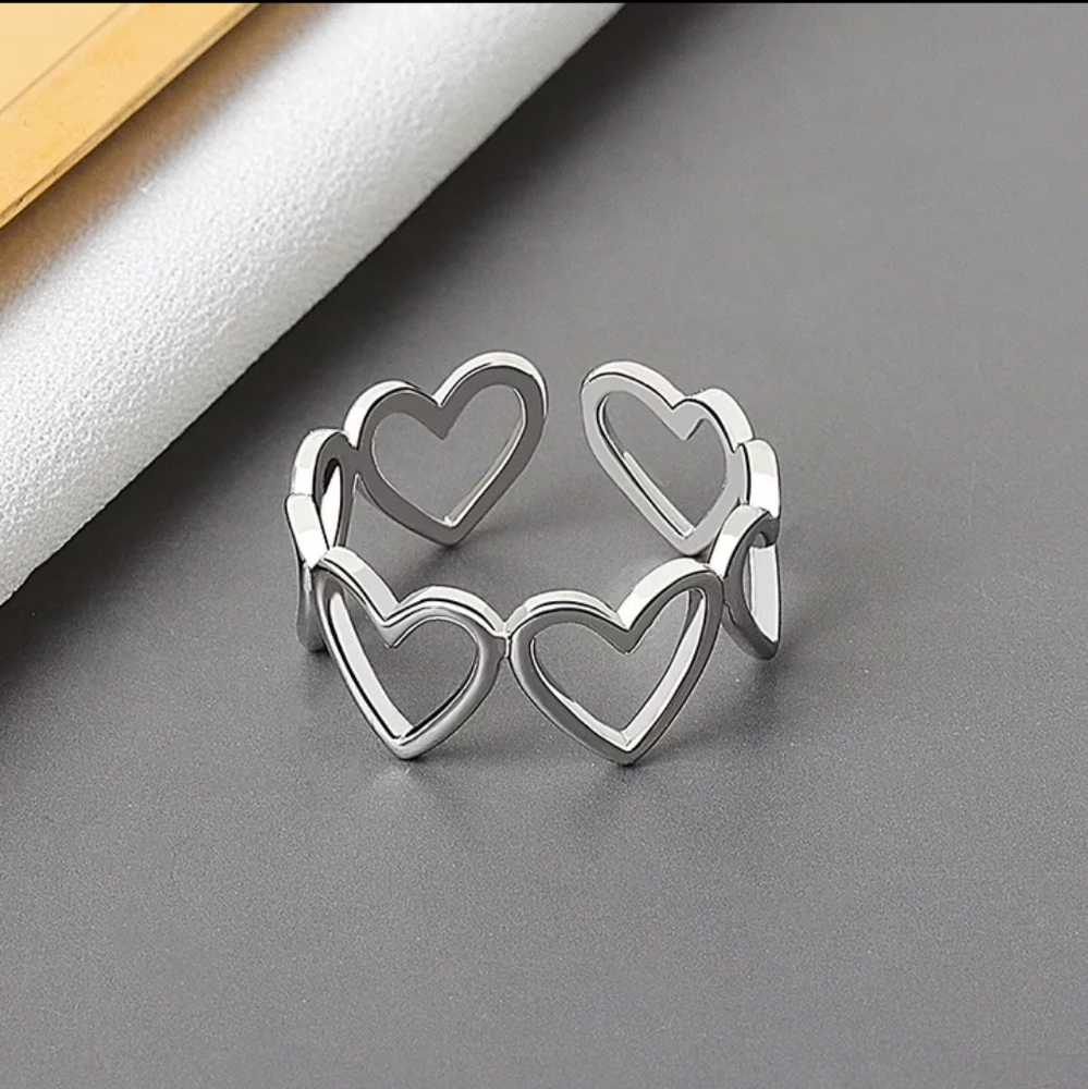 Heart Adjustable Ring, 925 Silver